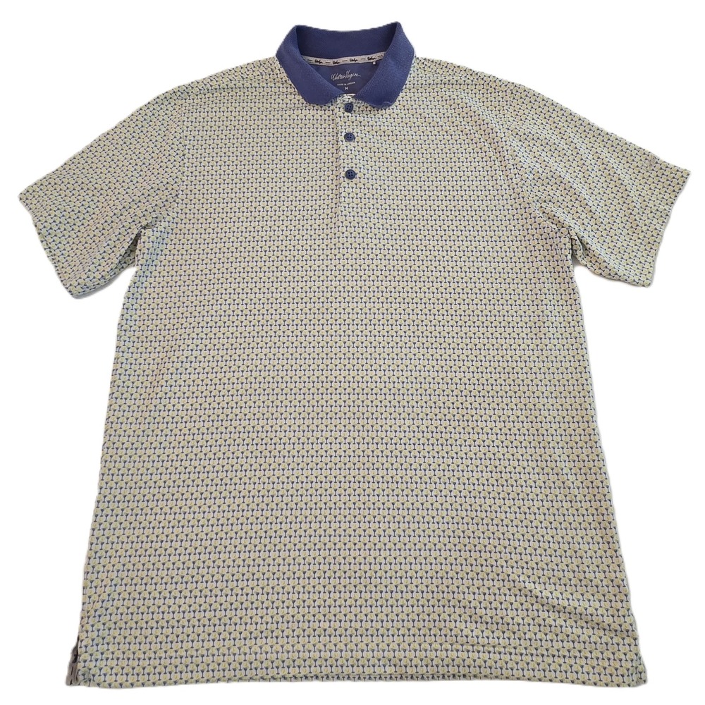 Walter Hagen Mens 19th Hole Print Short Sleeve Golf Polo Shirt M‎ Lime Blue